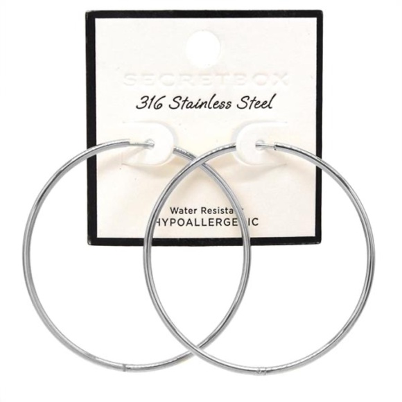 SECRET BOX NEW YORK  316 STAINLESS STEEL 1 1/2 INCH  HOOP EARRING(S) - Picture 1 of 1